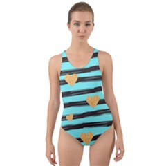 Stripes Heart Pattern Cut-out Back One Piece Swimsuit by designsbymallika