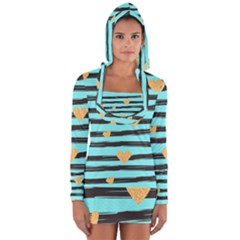 Stripes Heart Pattern Long Sleeve Hooded T-shirt by designsbymallika