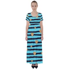 Stripes Heart Pattern High Waist Short Sleeve Maxi Dress by designsbymallika