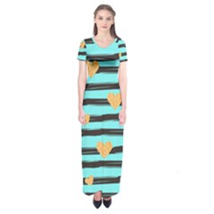 Stripes Heart Pattern Short Sleeve Maxi Dress by designsbymallika