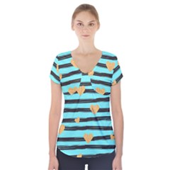 Stripes Heart Pattern Short Sleeve Front Detail Top by designsbymallika