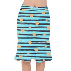 Stripes Heart Pattern Short Mermaid Skirt by designsbymallika