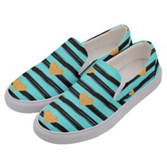 Stripes Heart Pattern Men s Canvas Slip Ons by designsbymallika