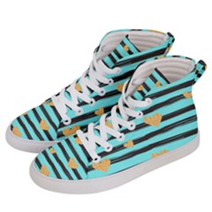 Stripes Heart Pattern Women s Hi-top Skate Sneakers by designsbymallika