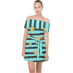 Stripes Heart Pattern Off Shoulder Chiffon Dress