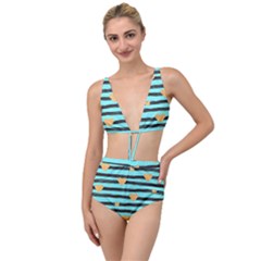 Stripes Heart Pattern Tied Up Two Piece Swimsuit by designsbymallika