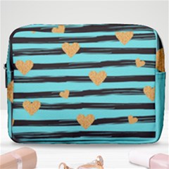 Stripes Heart Pattern Make Up Pouch (large) by designsbymallika