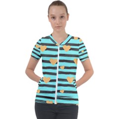 Stripes Heart Pattern Short Sleeve Zip Up Jacket