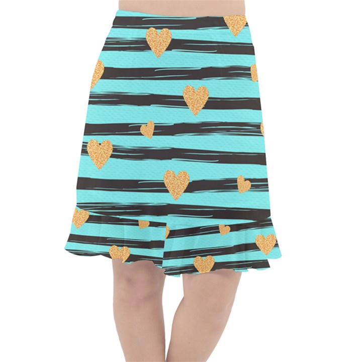 stripes heart pattern Fishtail Chiffon Skirt