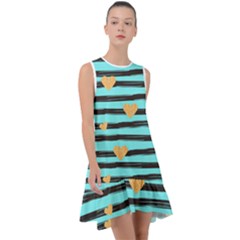 Stripes Heart Pattern Frill Swing Dress