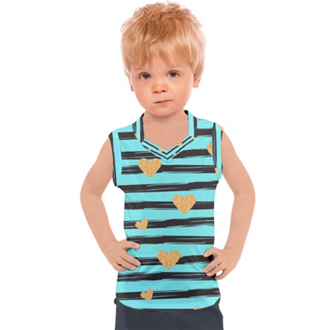 Stripes Heart Pattern Kids  Sport Tank Top by designsbymallika