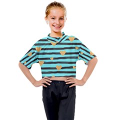 Stripes Heart Pattern Kids Mock Neck Tee