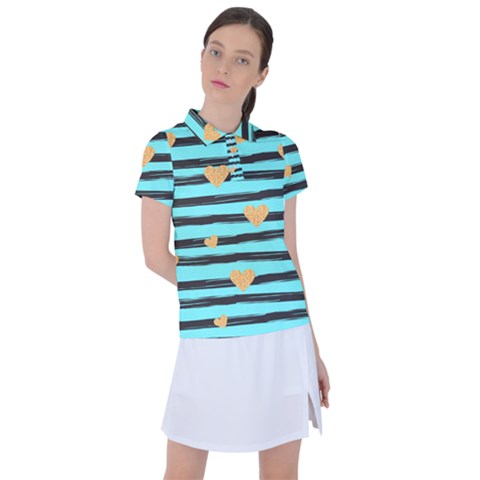 Stripes Heart Pattern Women s Polo Tee by designsbymallika