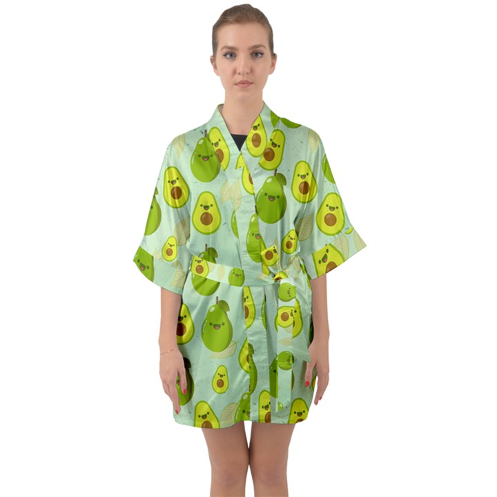 avocado love Half Sleeve Satin Kimono 