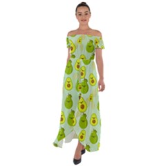 Avocado Love Off Shoulder Open Front Chiffon Dress