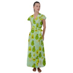 Avocado Love Flutter Sleeve Maxi Dress by designsbymallika