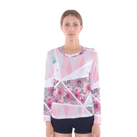 Pink Patchwork Women s Long Sleeve Tee by designsbymallika