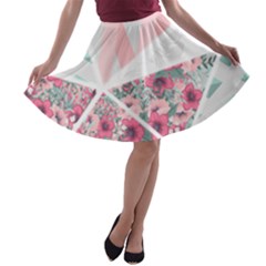 Pink Patchwork A-line Skater Skirt