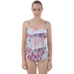 Pink Patchwork Twist Front Tankini Set by designsbymallika