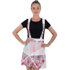 Pink Patchwork Velvet Suspender Skater Skirt