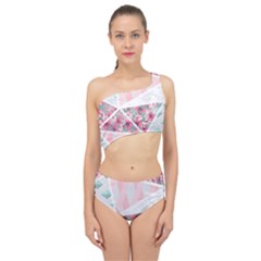 Pink Patchwork Spliced Up Two Piece Swimsuit by designsbymallika