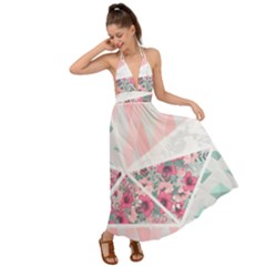 Pink Patchwork Backless Maxi Beach Dress