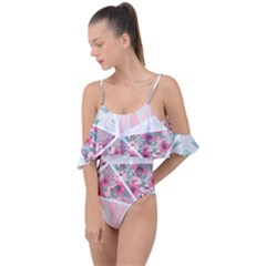 Pink Patchwork Drape Piece Swimsuit