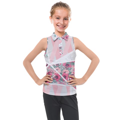 Pink Patchwork Kids  Sleeveless Polo Tee by designsbymallika