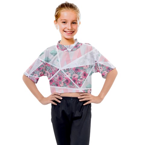 Pink Patchwork Kids Mock Neck Tee by designsbymallika