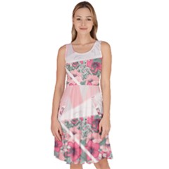 Pink Patchwork Knee Length Skater Dress With Pockets