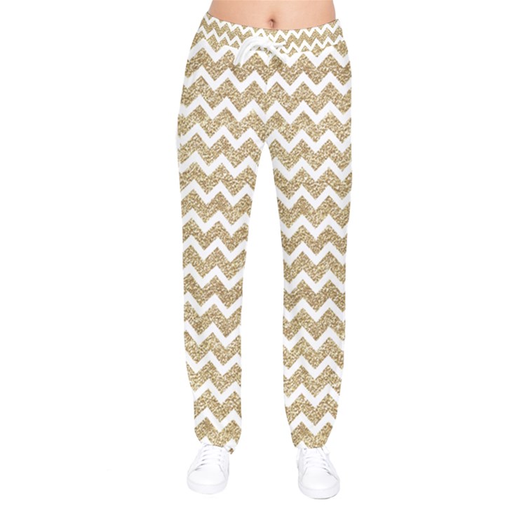 Gold Glitter Chevron Women velvet Drawstring Pants