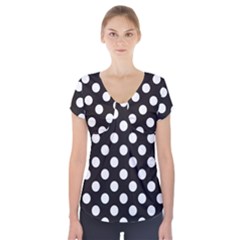 Black With White Polka Dots Short Sleeve Front Detail Top by mccallacoulture