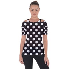 Black With White Polka Dots Shoulder Cut Out Short Sleeve Top by mccallacoulture