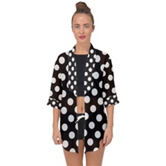 Black With White Polka Dots Open Front Chiffon Kimono by mccallacoulture