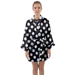 Black With White Polka Dots Long Sleeve Satin Kimono by mccallacoulture