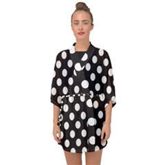 Black With White Polka Dots Half Sleeve Chiffon Kimono by mccallacoulture