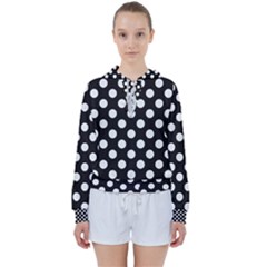 Black With White Polka Dots Women s Tie Up Sweat