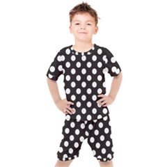 Black With White Polka Dots Kids  Tee And Shorts Set by mccallacoulture