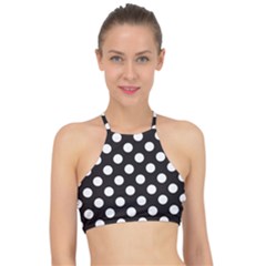 Black With White Polka Dots Racer Front Bikini Top