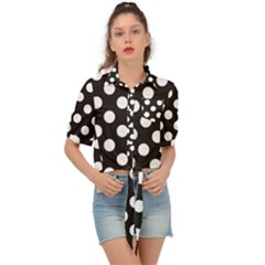 Black With White Polka Dots Tie Front Shirt  by mccallacoulture