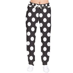 Black With White Polka Dots Women Velvet Drawstring Pants