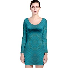 Spiritual Sun Is Raising Over The Peace Of Mind Sea Long Sleeve Velvet Bodycon Dress by pepitasart