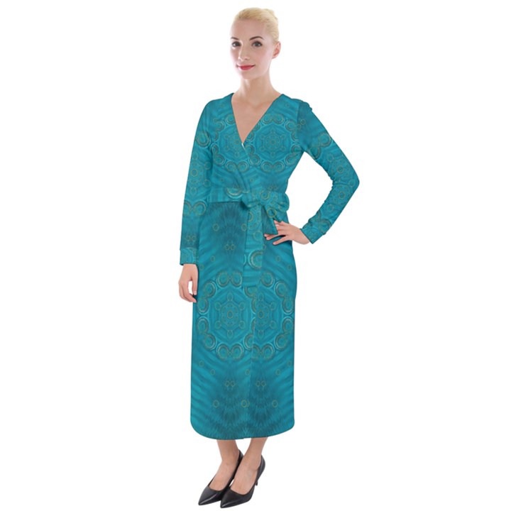 Spiritual Sun Is Raising Over The Peace Of Mind Sea Velvet Maxi Wrap Dress