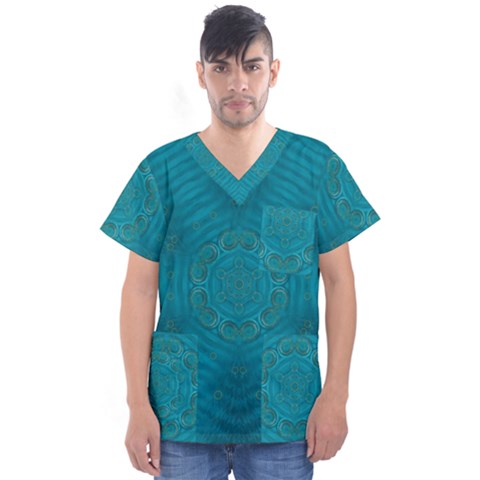 Spiritual Sun Is Raising Over The Peace Of Mind Sea Men s V-neck Scrub Top by pepitasart