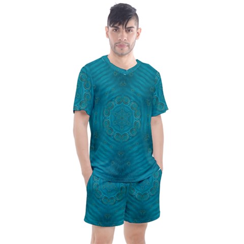 Spiritual Sun Is Raising Over The Peace Of Mind Sea Men s Mesh Tee And Shorts Set by pepitasart