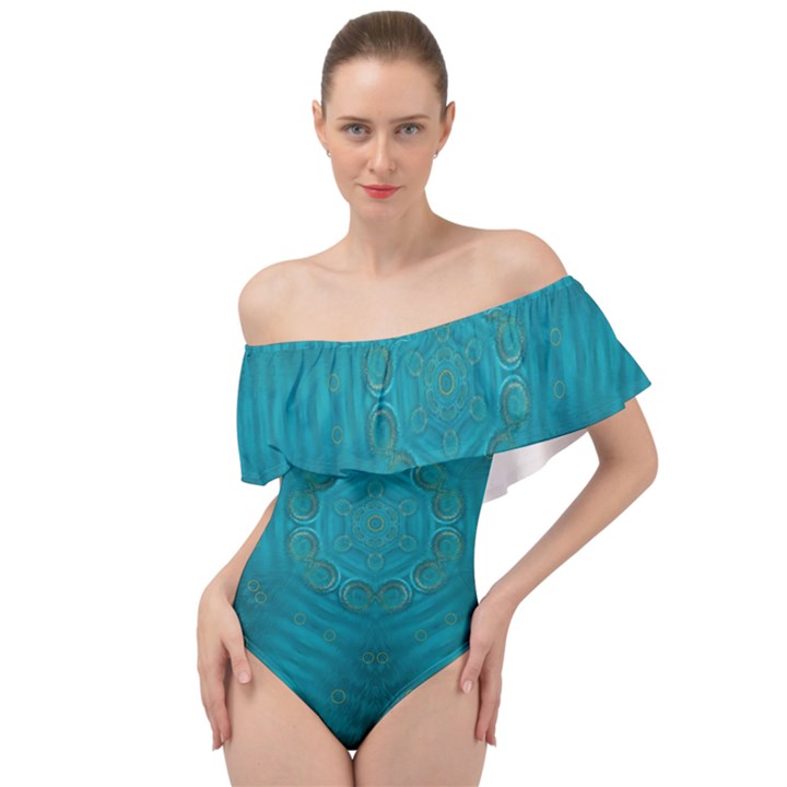 Spiritual Sun Is Raising Over The Peace Of Mind Sea Off Shoulder Velour Bodysuit 