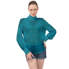 Spiritual Sun Is Raising Over The Peace Of Mind Sea High Neck Long Sleeve Chiffon Top by pepitasart