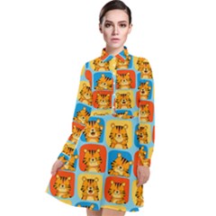 Cute Tiger Pattern Long Sleeve Chiffon Shirt Dress by designsbymallika