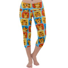 Cute Tiger Pattern Capri Yoga Leggings by designsbymallika