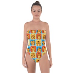 Cute Tiger Pattern Tie Back One Piece Swimsuit by designsbymallika